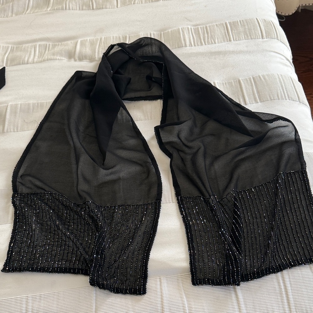 Elegant Black Beaded Scarf